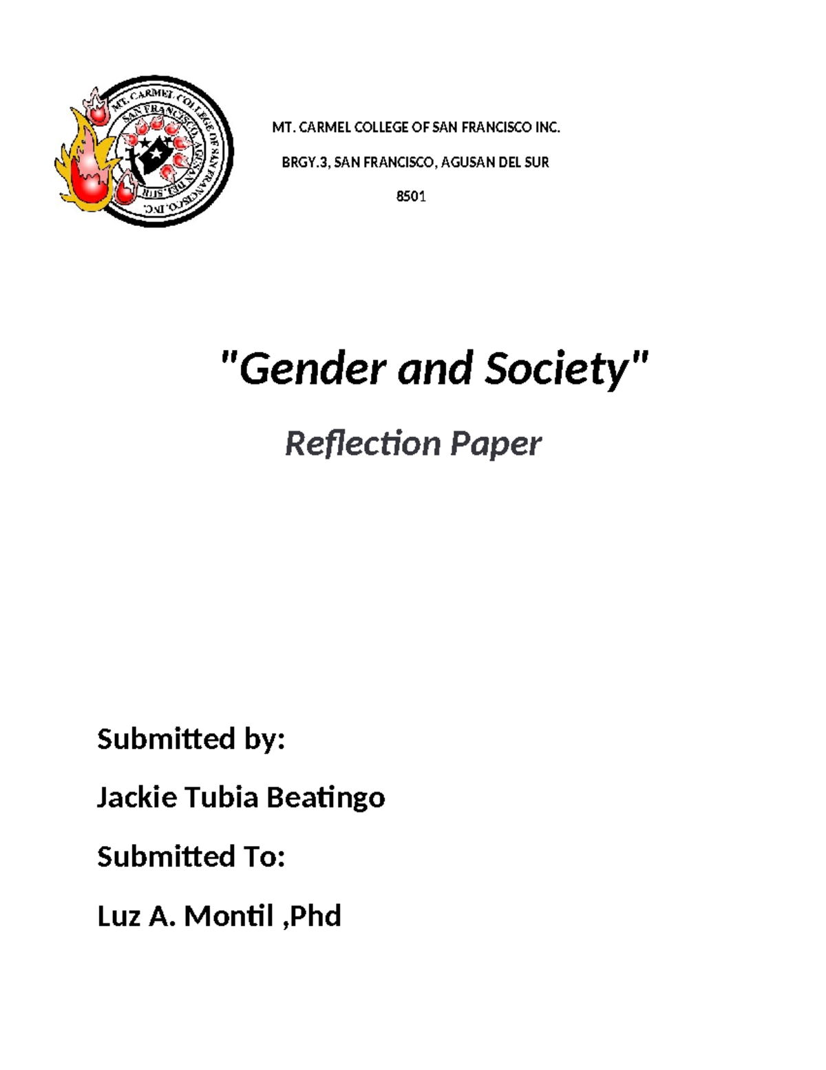 Gender and Society Reflection Paper - Project in Gen Soc - Studocu