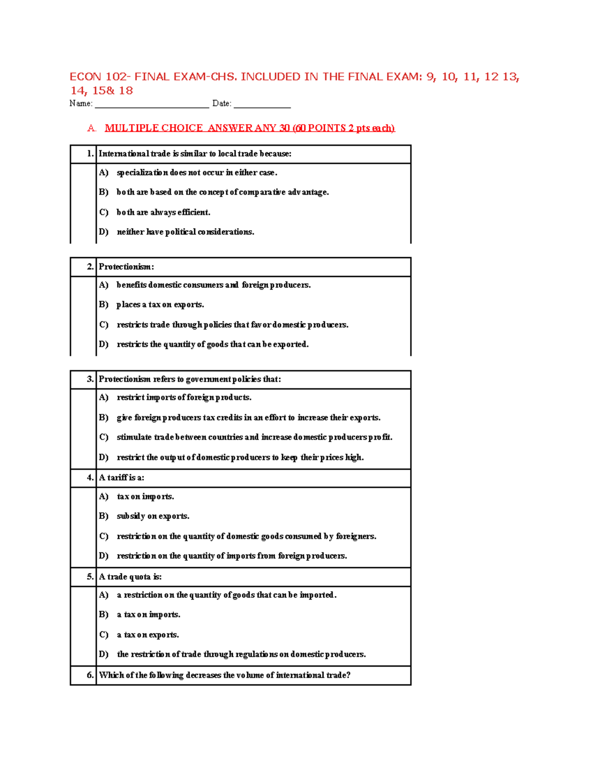 ECON 102 - Final Exam Review: Key Concepts & Practice Questions - Studocu