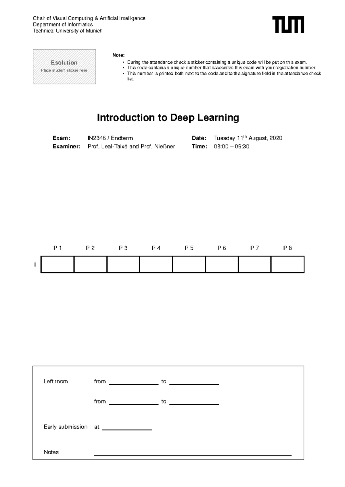 2020 SS Solutions - IN2346 Deep Learning I Endterm Exam - Studocu