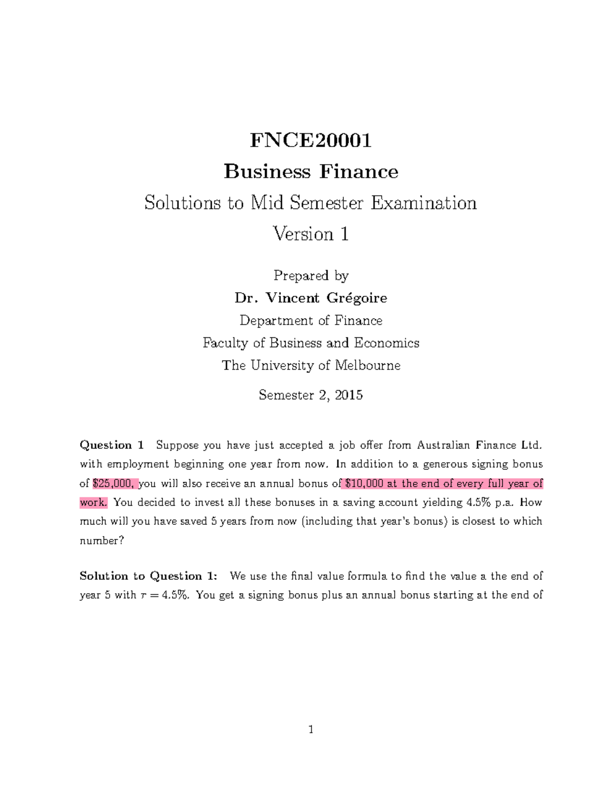 Business Finance Midsem Exam Solutions - 2015 Questions & Answers - Studocu