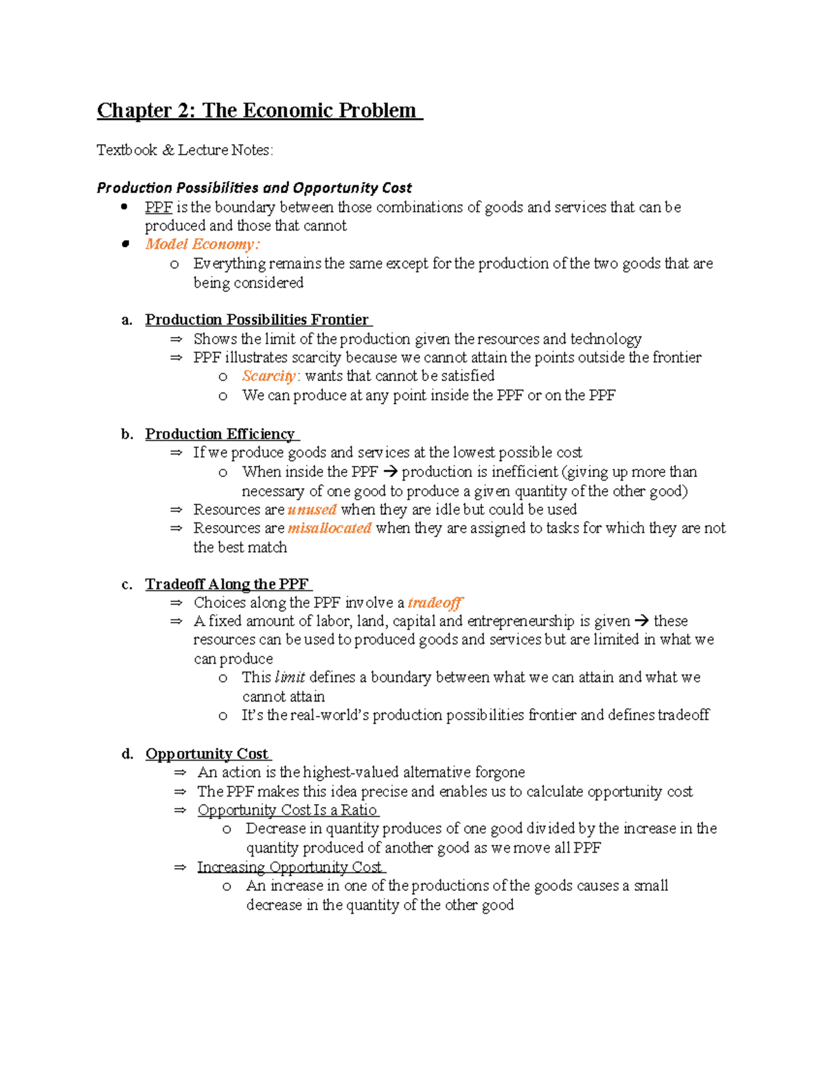 Chapter 2 - The Economic Problem: Production Possibilities & Costs ...