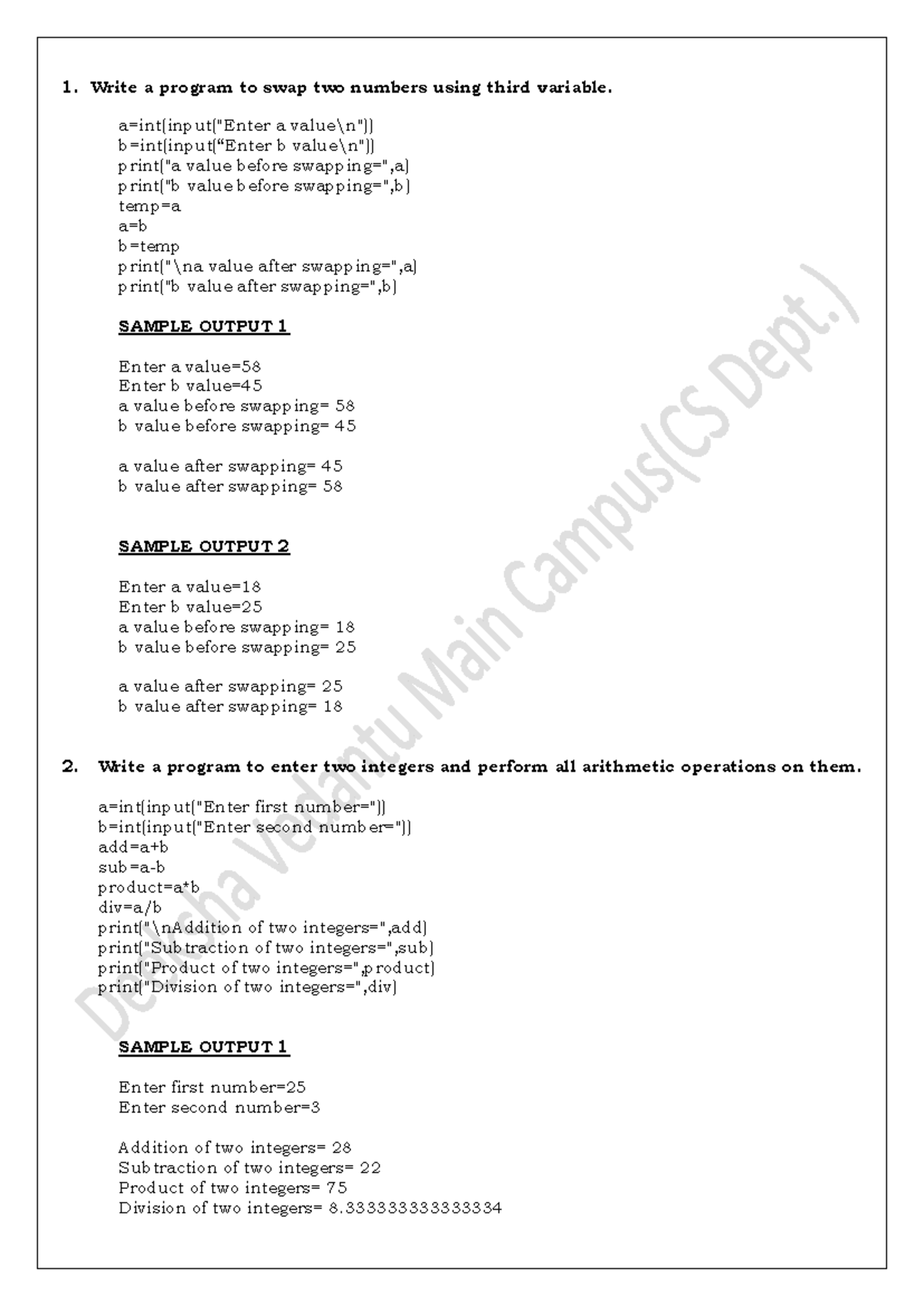 CS Programs - AI Notes Tej - Write a program to swap two numbers using ...