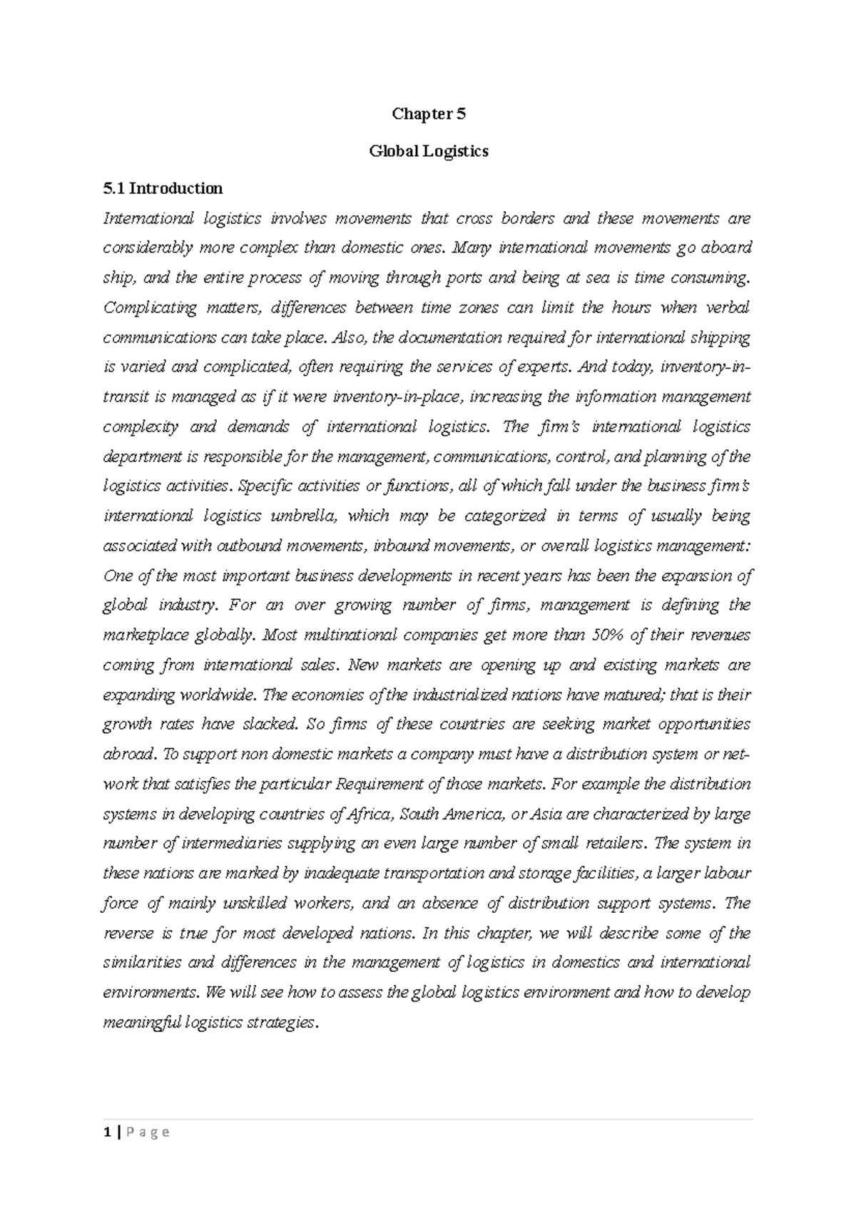 Chapter 5 - Global Logistics: Lecture Notes on International Logistics ...