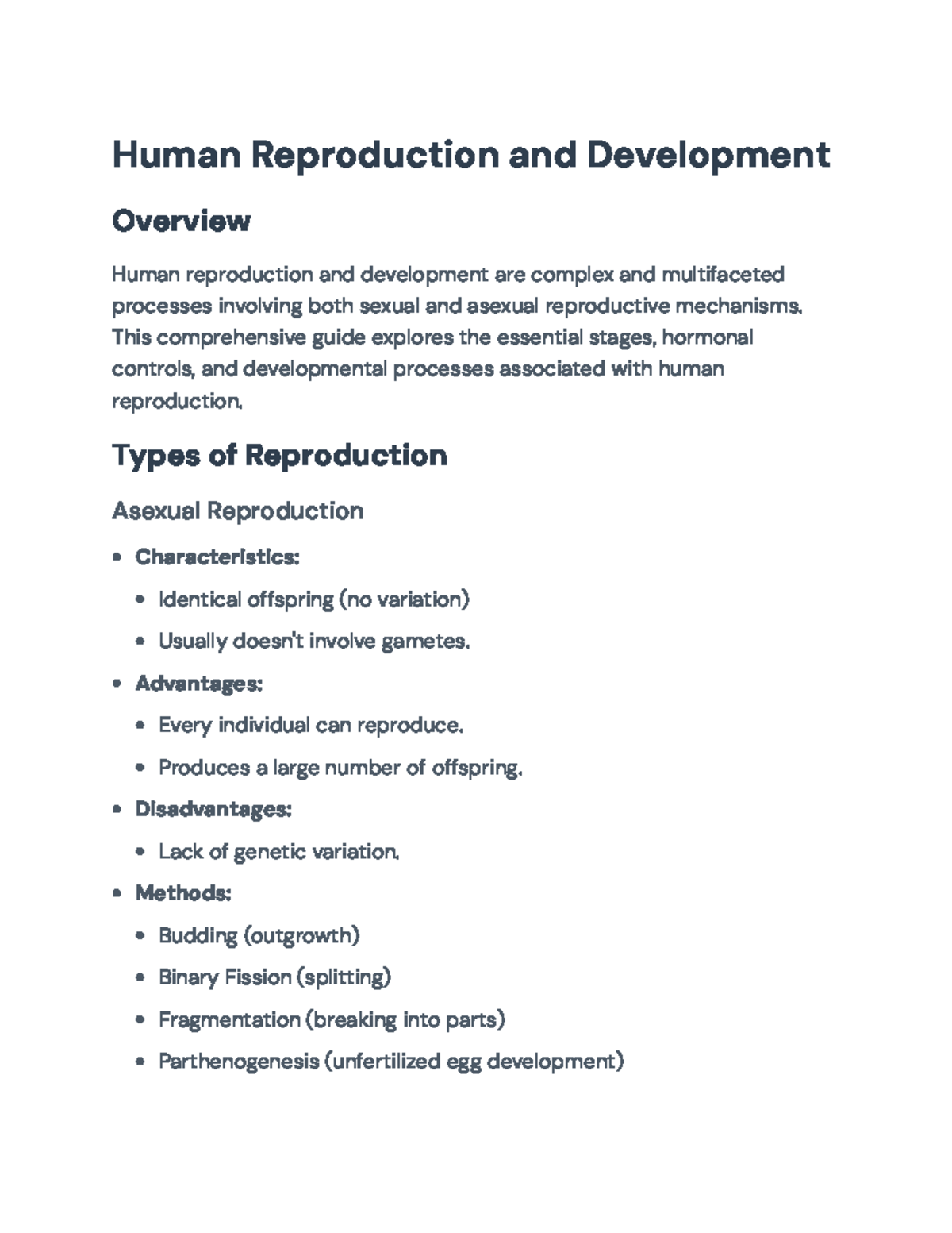 Human Reproduction & Development: Processes & Stages Overview - Studocu