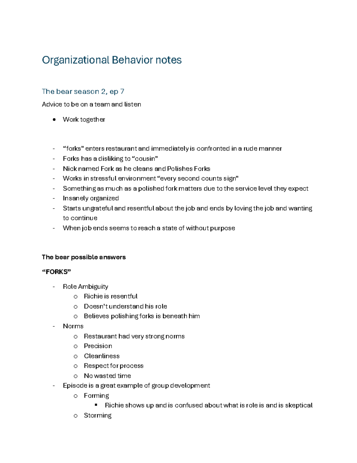 OB 101: Organizational Behavior Notes on Team Dynamics and Leadership ...