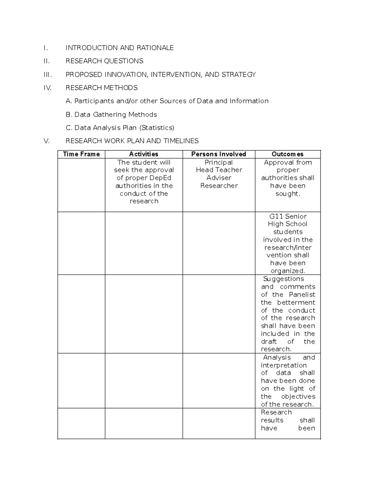 G10 Research Checklist: Methods, Participants, and Timelines - Studocu