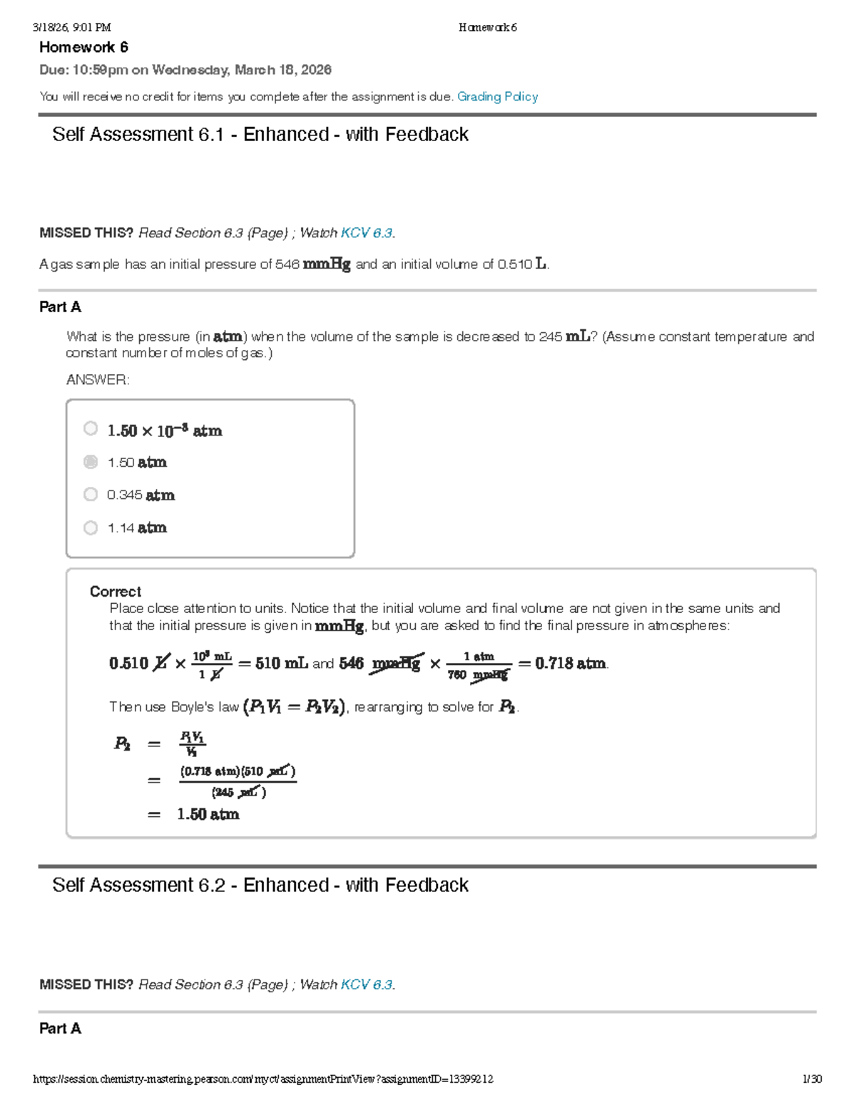 Pearson Homework 6: Gas Laws and Ideal Gas Calculations - Studocu