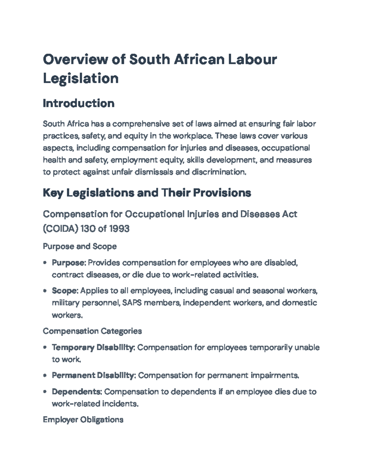 South African Labour Legislation Overview & Employment Equity Measures ...