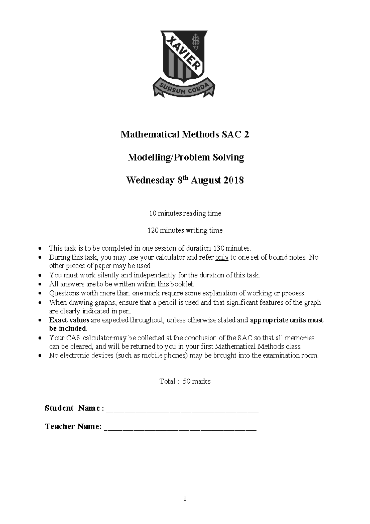 XC 2018 12MME SAC 2 - Mathematical Methods Revision Guide - Studocu