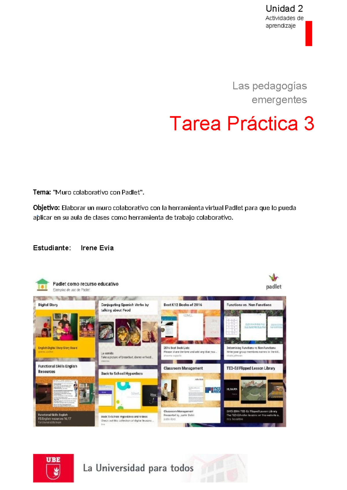 Tarea Práctica 3: Muro Colaborativo con Padlet - Unidad 2 - Studocu