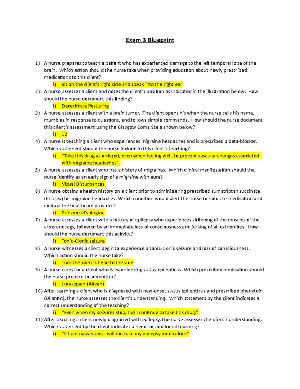 NURS 3200 Exam 3 Practice Questions and Key Topic Review - Studocu