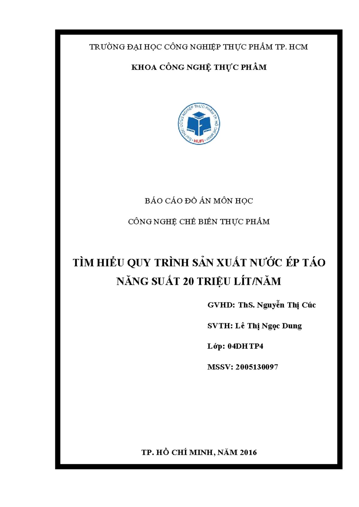 Đồ Án Môn Học CNTP: Quy Trình Sản Xuất Nước Ép Táo Năng Suất 20 Triệu - Document Preview