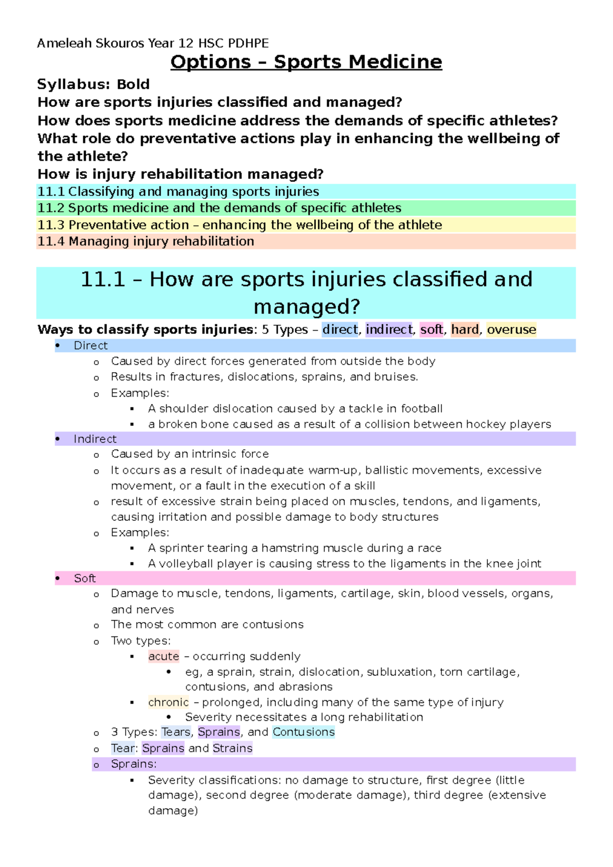Chapter 11: Sports Medicine - Injury Classification & Management (Year ...