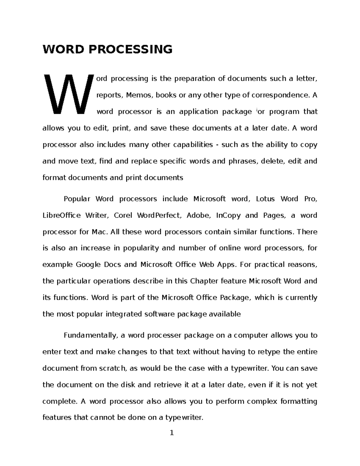 WORD PROCESSING: Overview and Features of Microsoft Word - Studocu