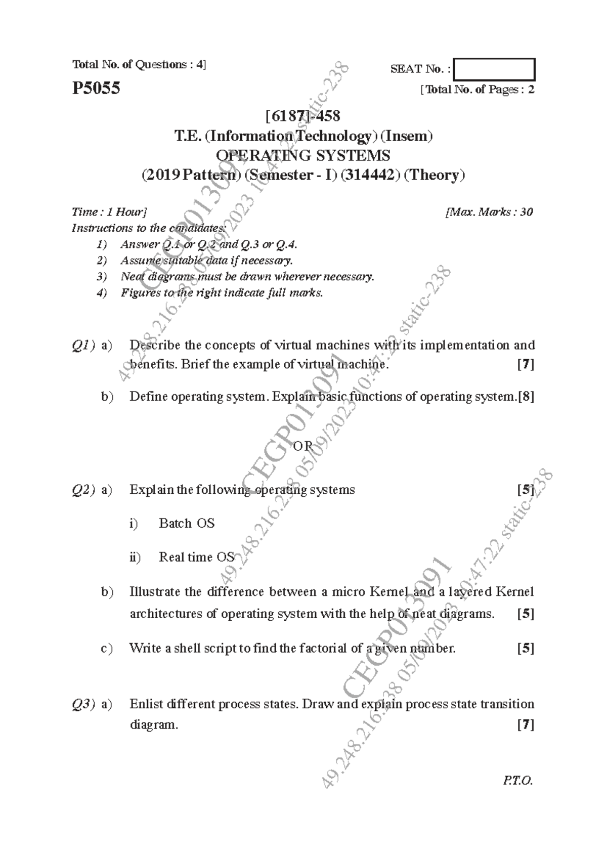 Operating Systems (OS) IT2 - Previous Year Questions (Insem) - Studocu