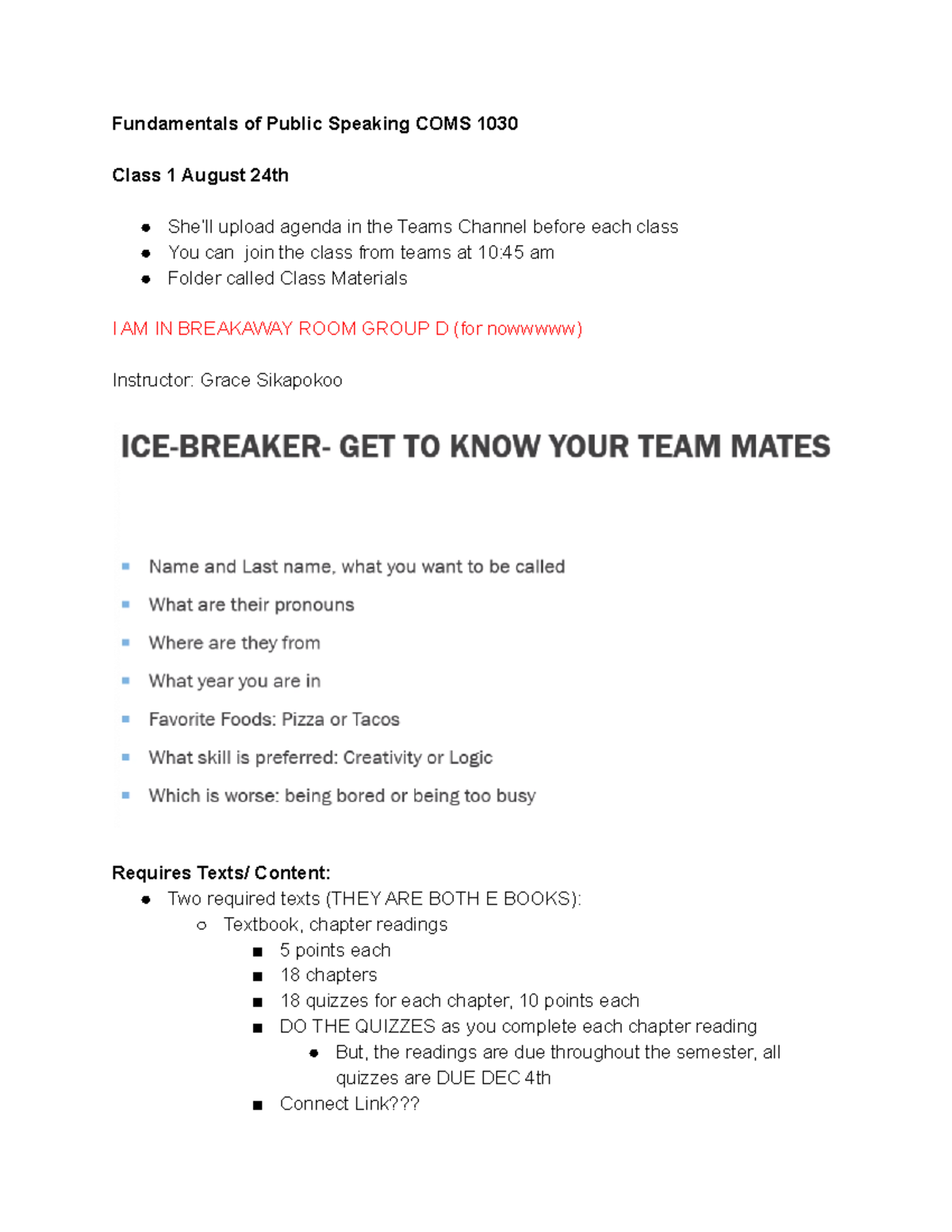 Fundamentals Of Public Speaking Coms 1030 Class Notes Highlights