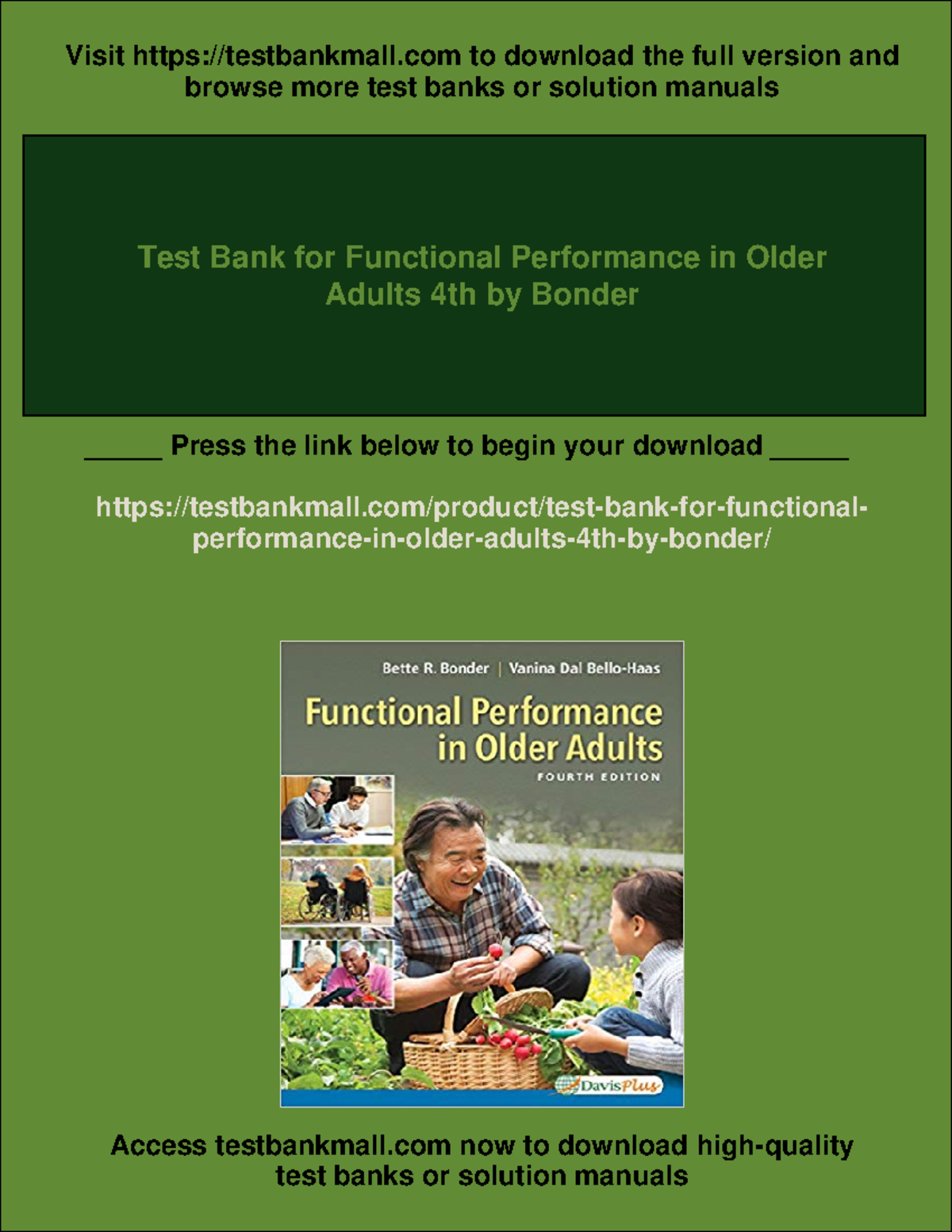 Test Bank for Functional Performance in Older Adults 4th Ed. by Bonder ...