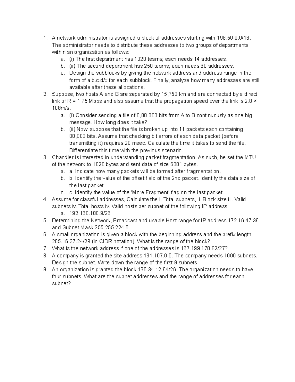 Practice Problem for Midterm: Network Address Allocation ...