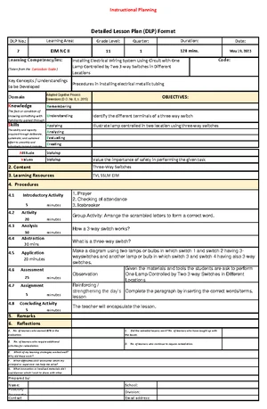 Daily Lesson Plan 1: EIM NC II - Electrical Wiring Devices (Quarter 4 ...