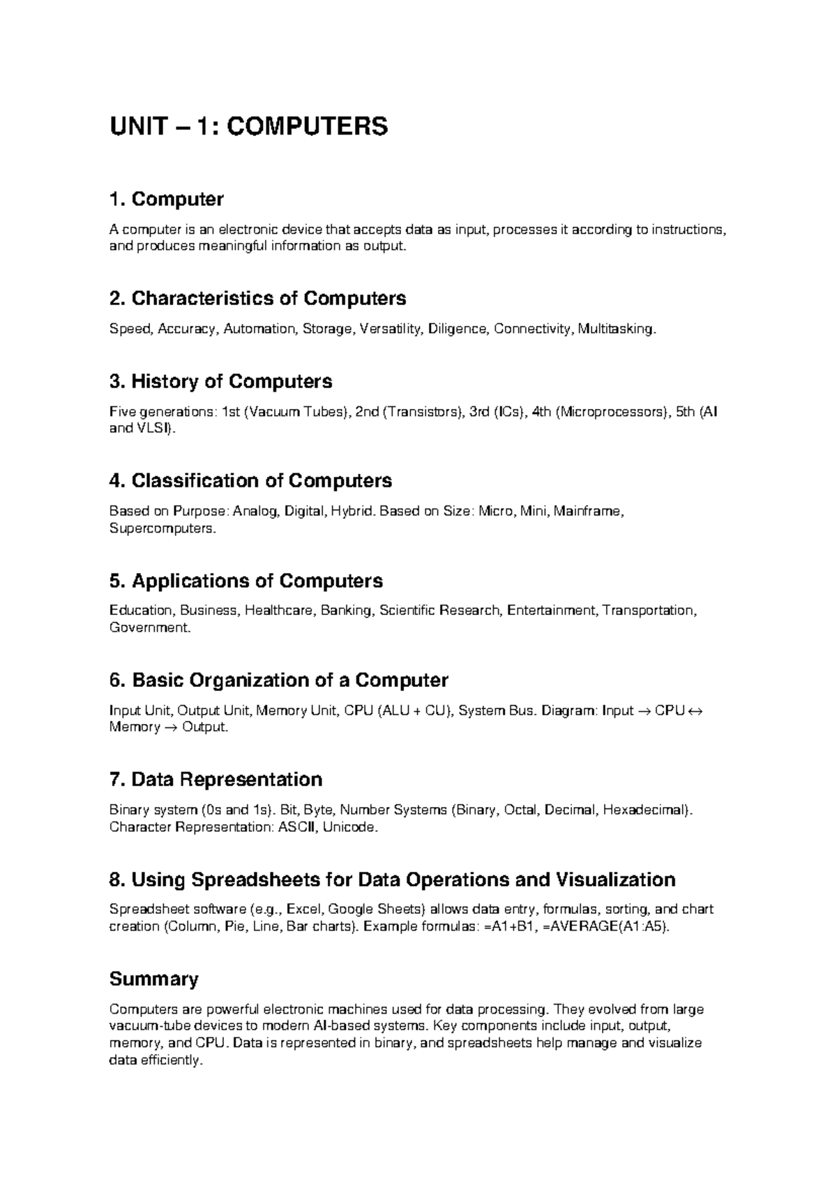 Unit 1: Essential Concepts of Computers and Their Applications - Studocu