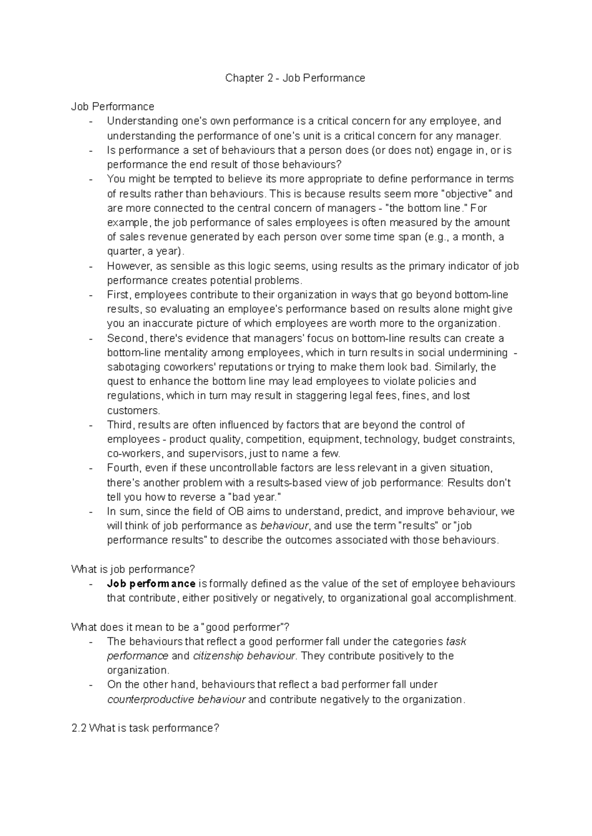 Chapter 2: Understanding Job Performance in Organizational Behavior ...