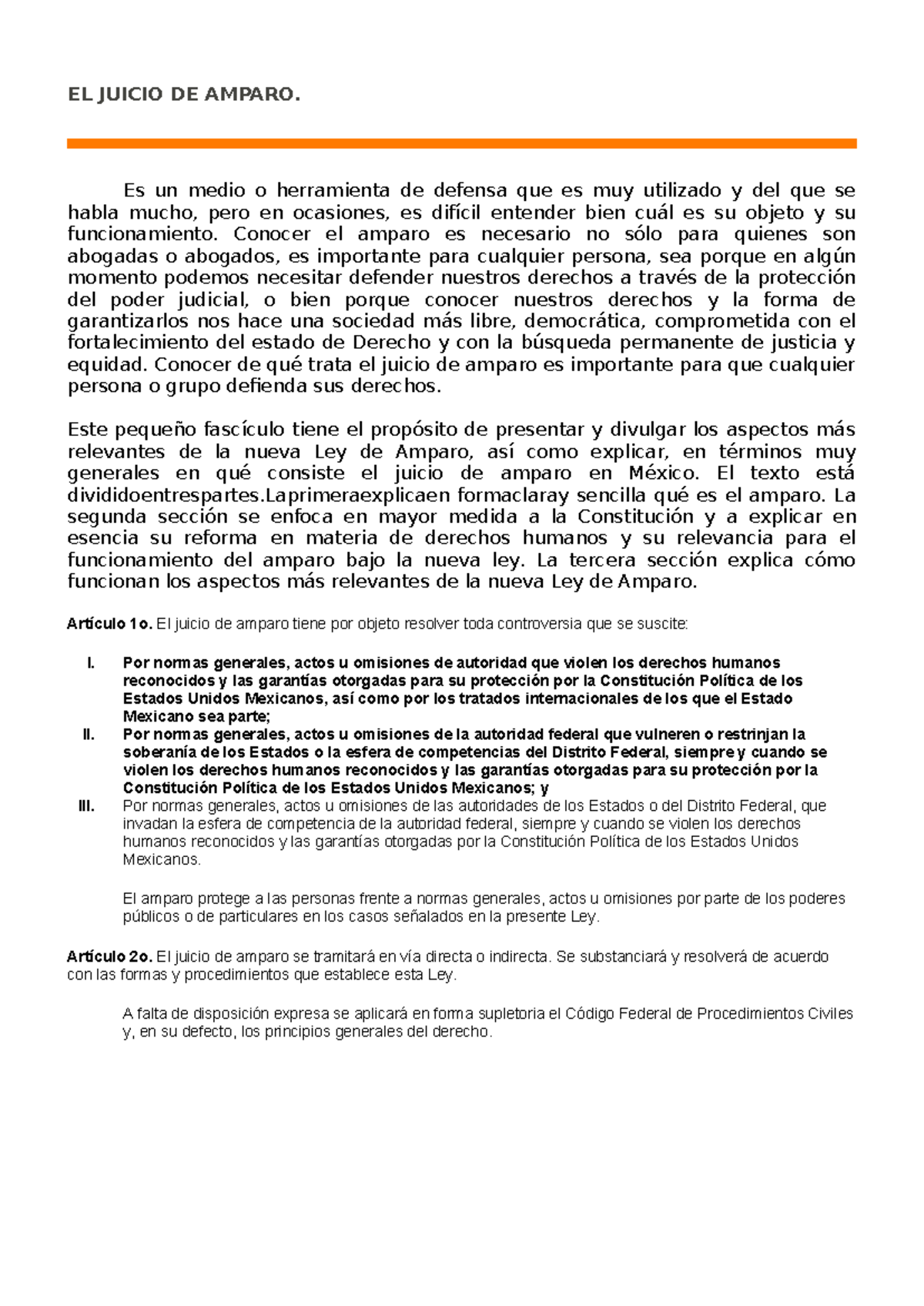 Juicio de amparo - tarea - EL JUICIO DE AMPARO. Es un medio o ...