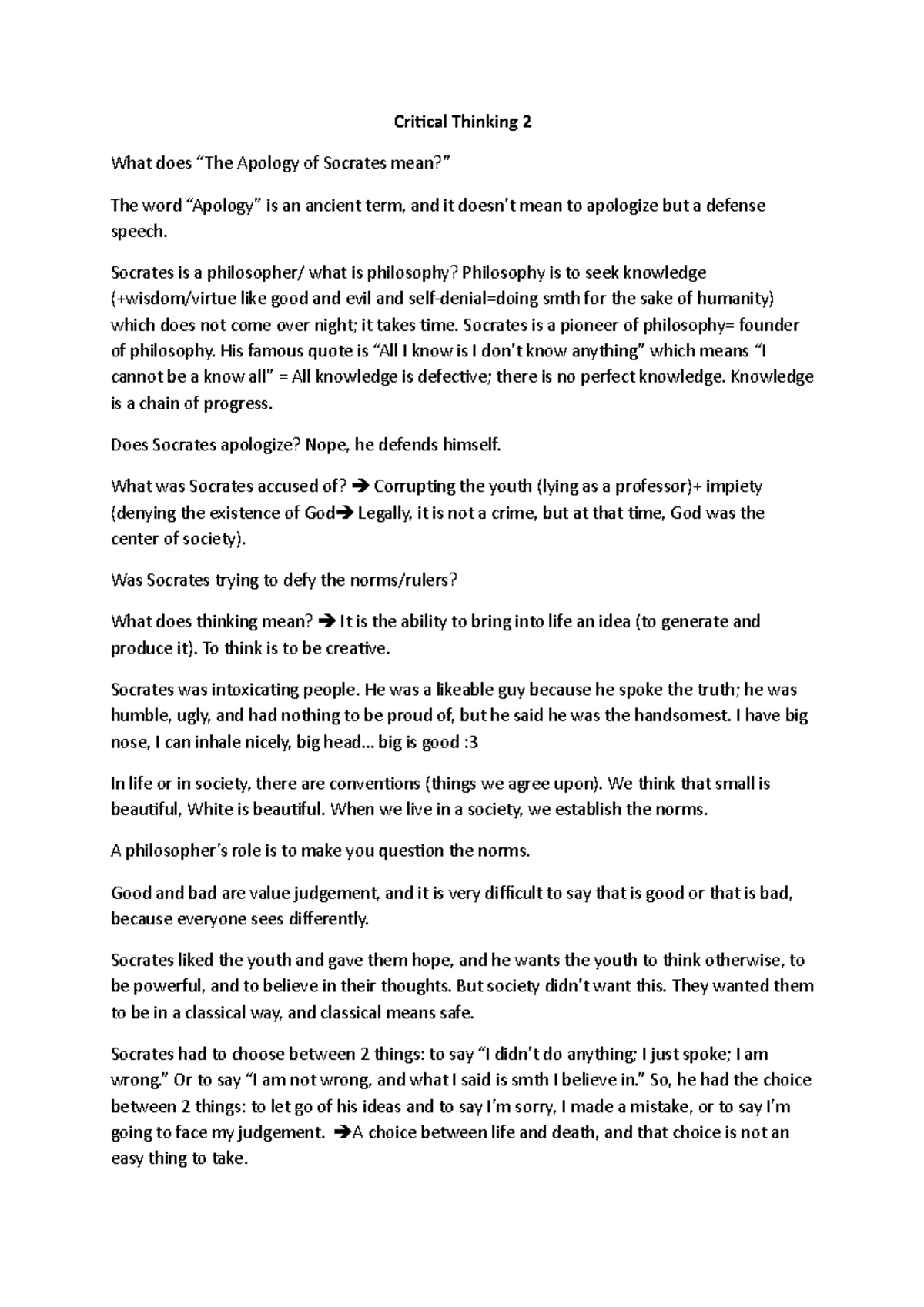 Critical-Thinking-2 - notes for critical thinking - Critical Thinking 2 ...