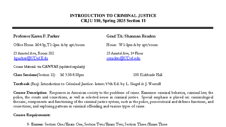 CRJU 110 Introduction to Criminal Justice - Spring 2025 Overview - Studocu