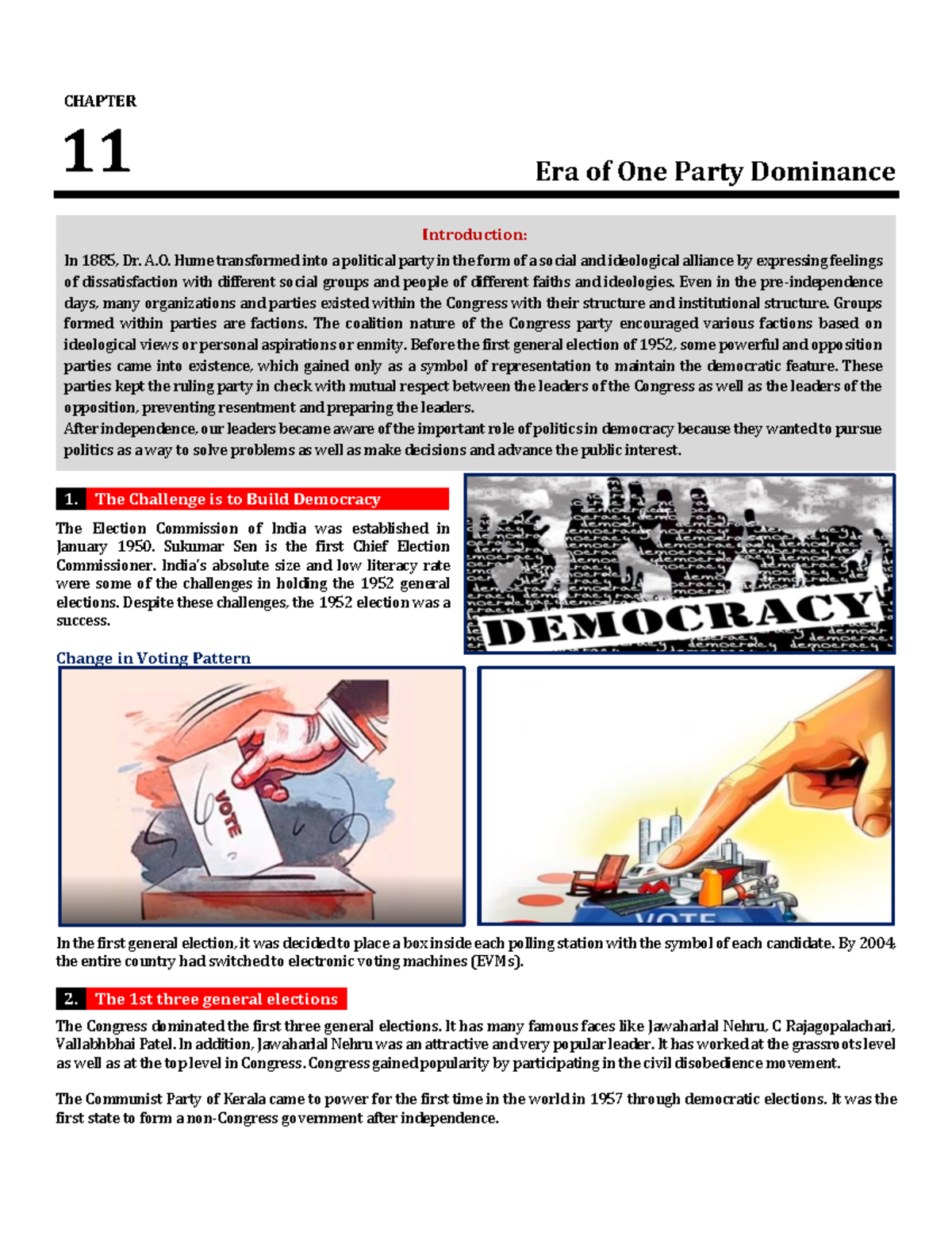 G52Hbs CHAPTER 11: Era of One Party Dominance in India - Studocu