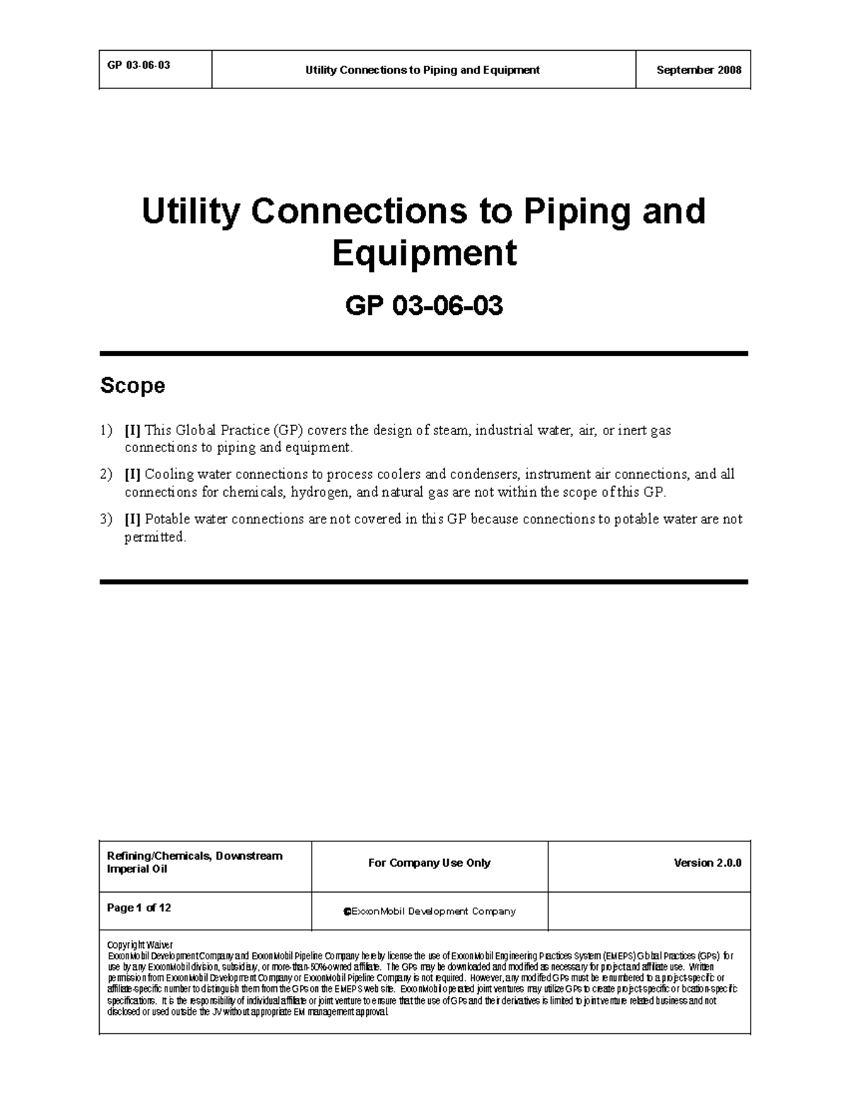GP 03 06 03 - s/N - Utility Connections to Piping and Equipment GP 03 ...