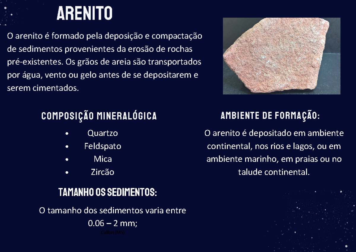 Arenito - ARENITO COMPOSIÇÃO MINERALÓGICA AMBIENTE DE FORMAÇÃO: O ...