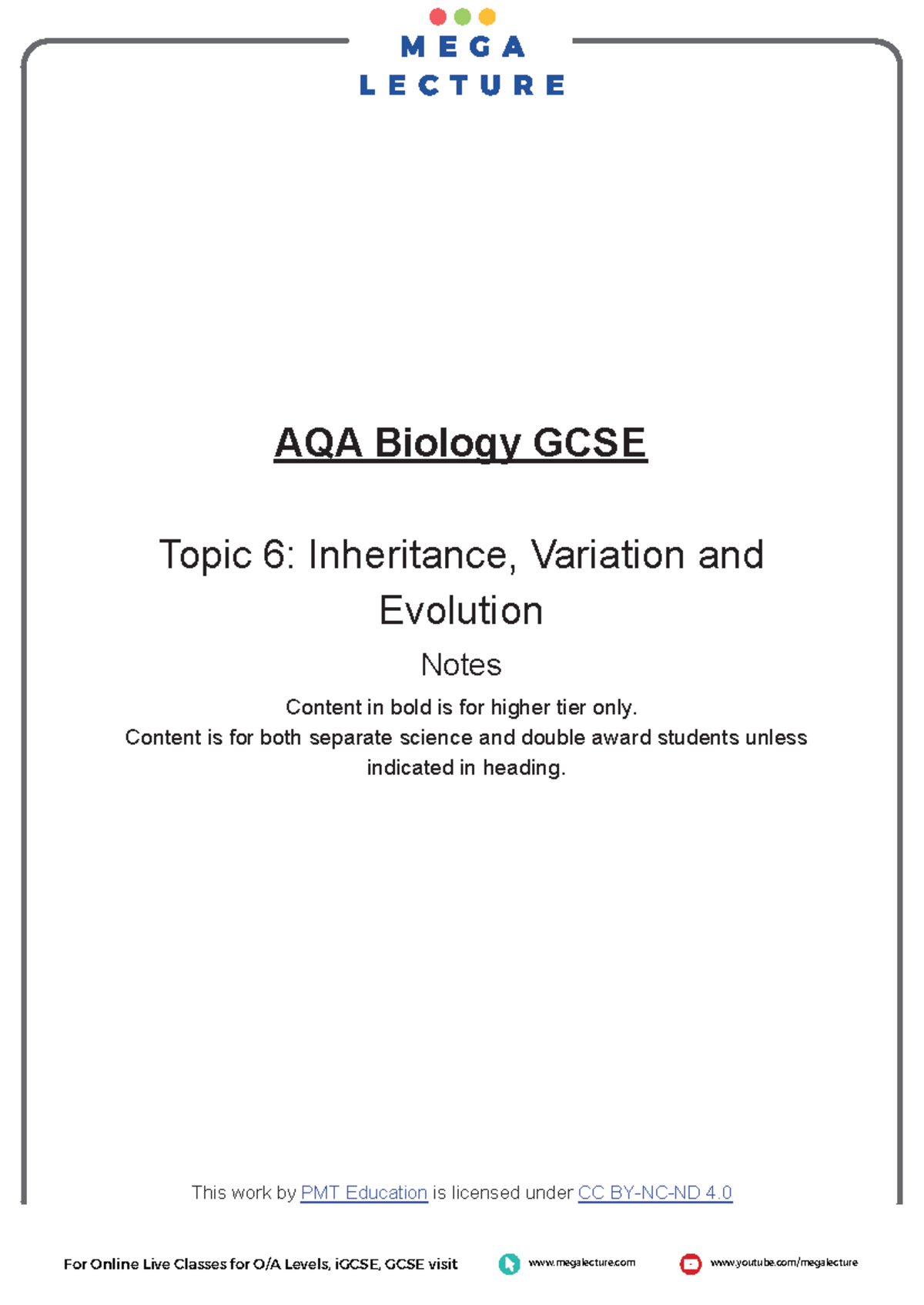 AQA Biology GCSE: Inheritance, Variation and Evolution Notes - Studocu