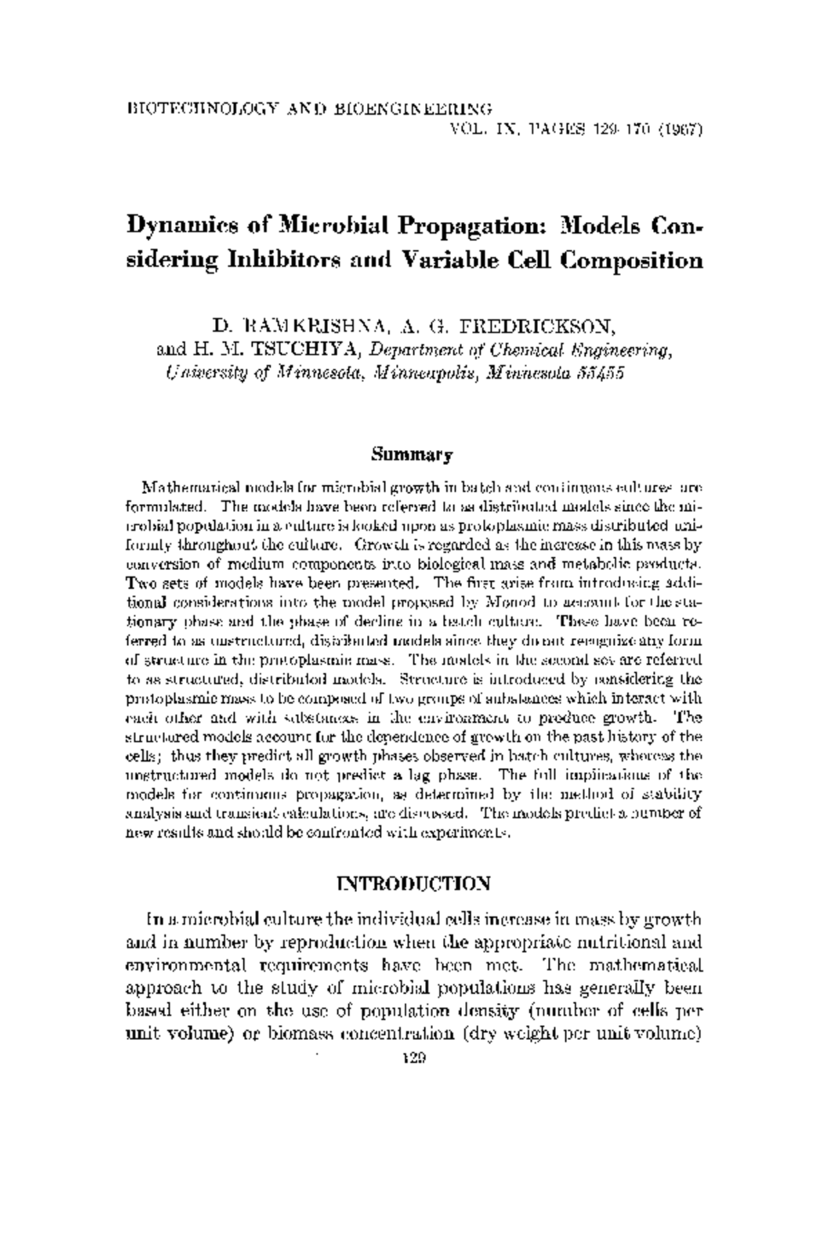 Dynamics of Microbial Propagation: Models with Inhibitors (BIOTECH AN11 ...