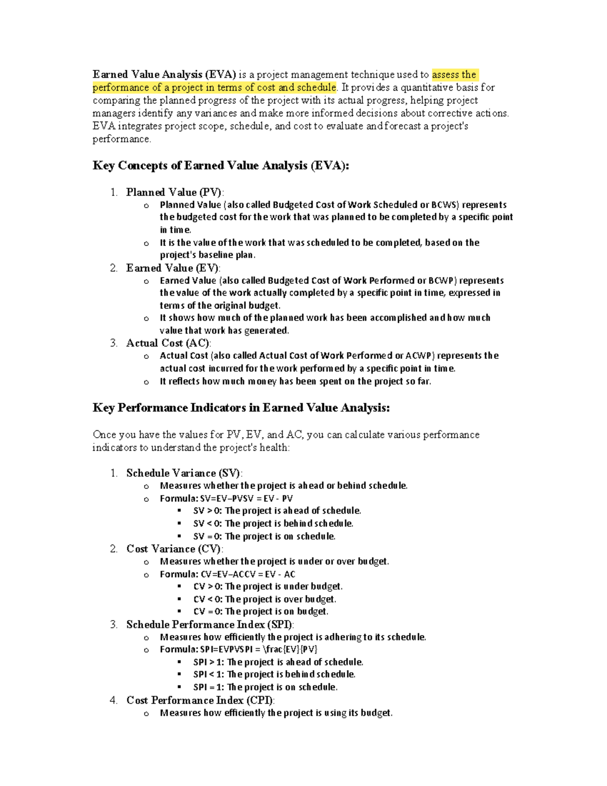 EVA Problems - Earned Value Analysis (EVA) is a project management ...