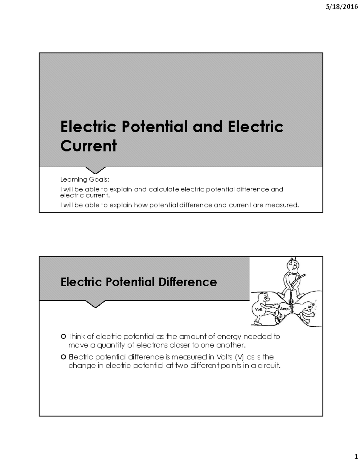 Lesson 2: Electric Potential and Current Explained (Physics 101) - Studocu