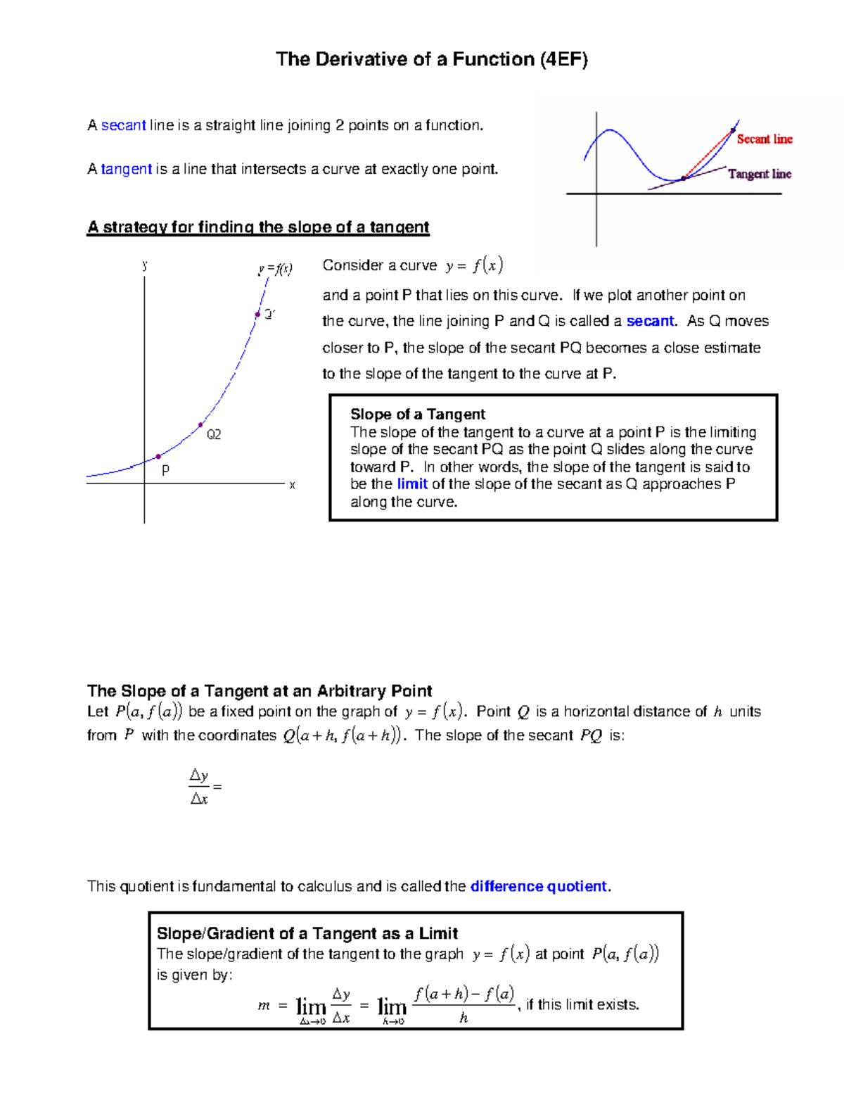 Understanding the Derivative of a Function (4EFG) - Studocu