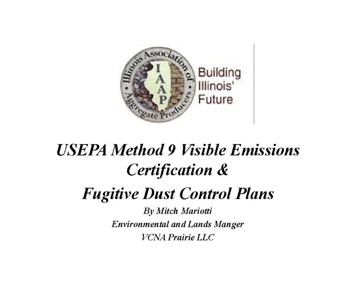 USEPA Method 9 Certification & Fugitive Dust Control Plans - Studocu