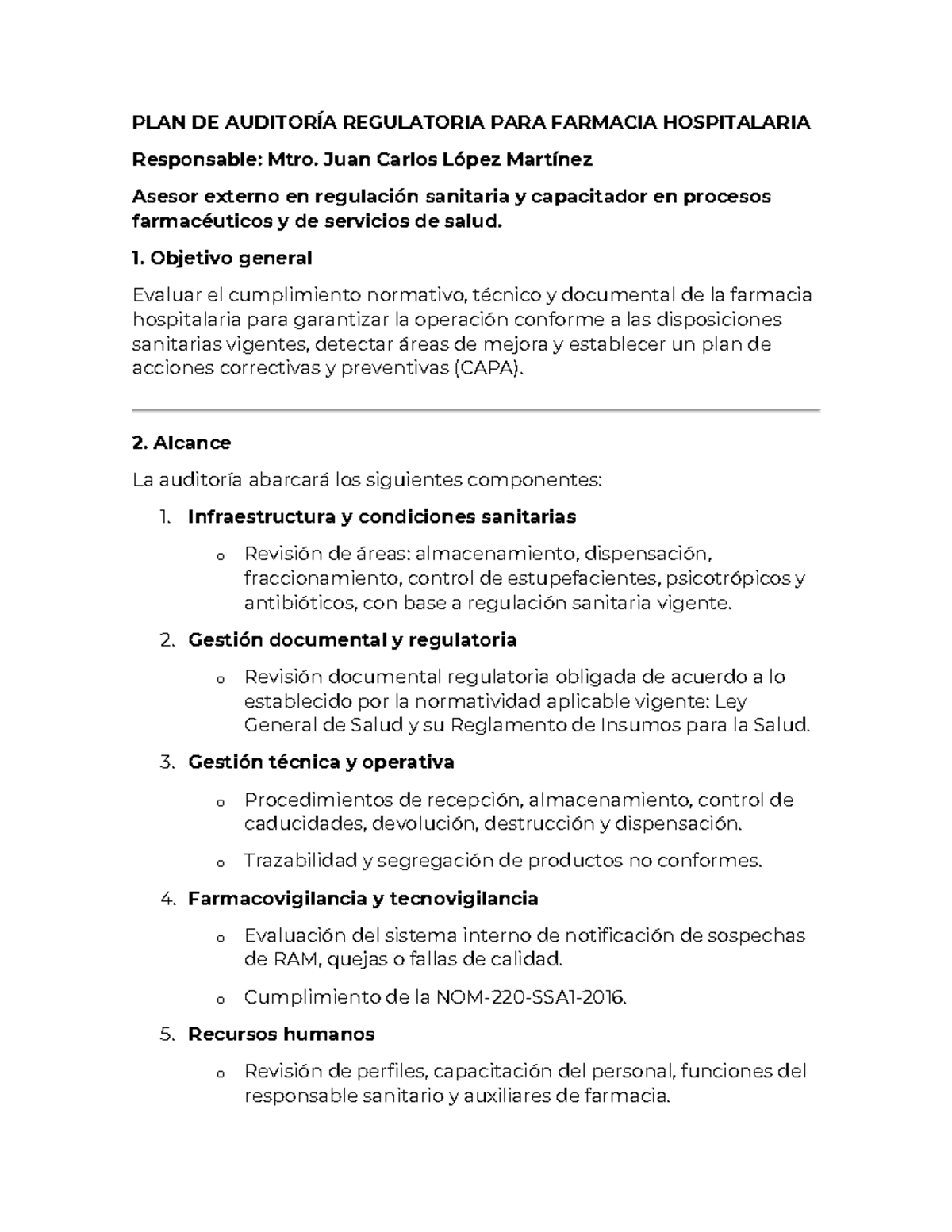 PLAN DE AUDITORÍA REGULATORIA PARA FARMACIA HOSPITALARIA - Studocu