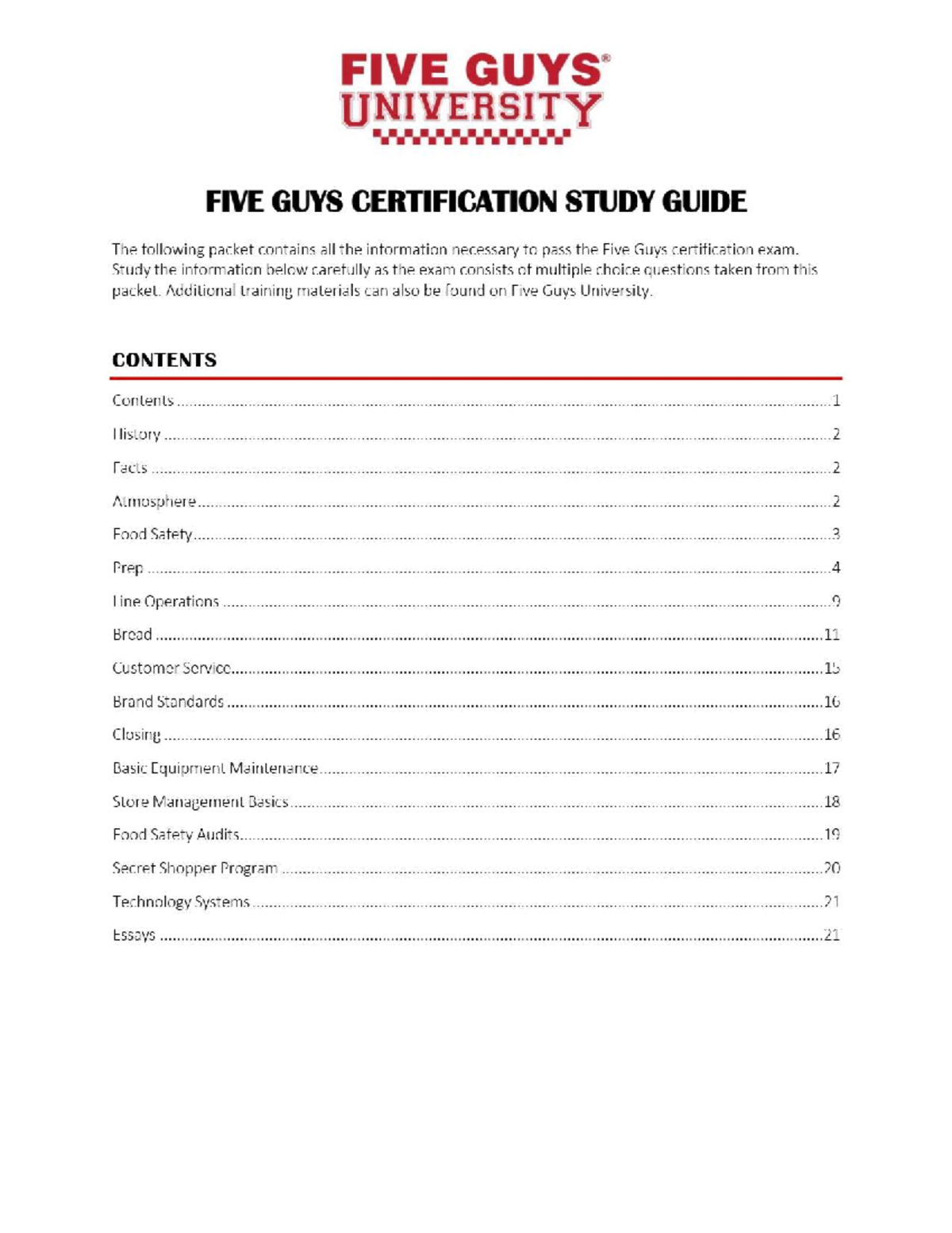 Five Guys University Certification Study Guide & Training Materials ...