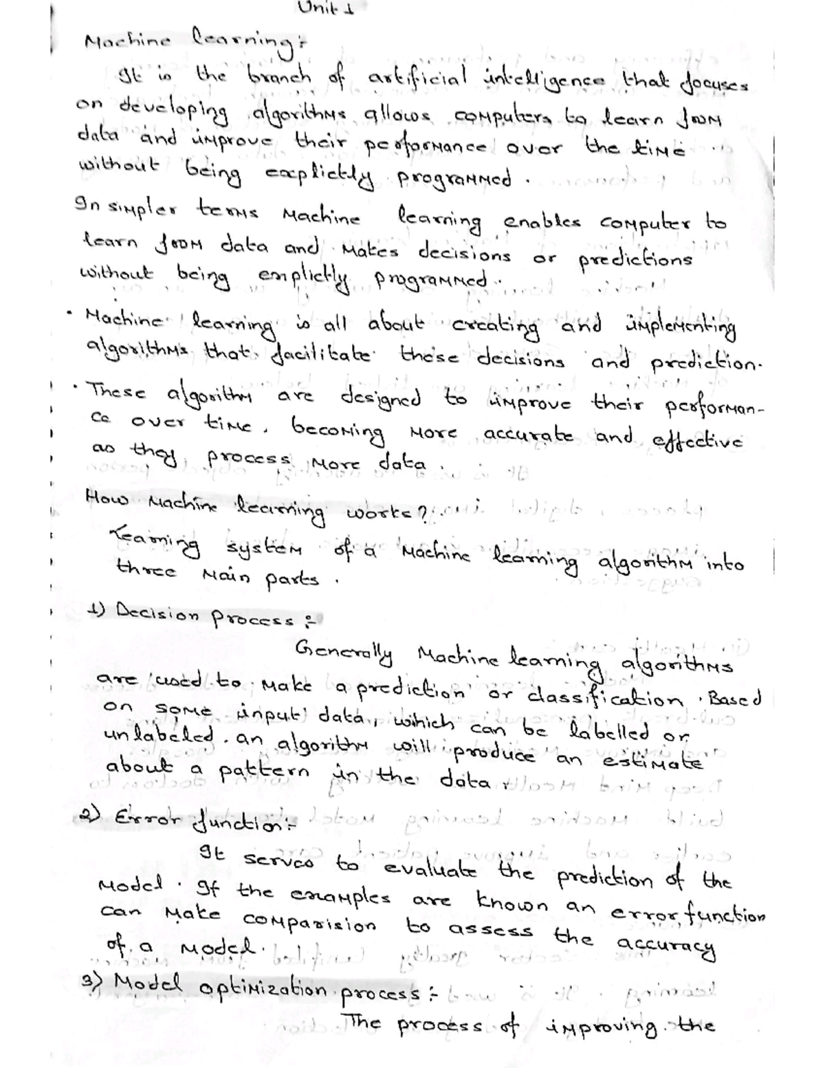 Ml 1-4 - ml notes - Unit 1 Machine It is the branch of artificial ...