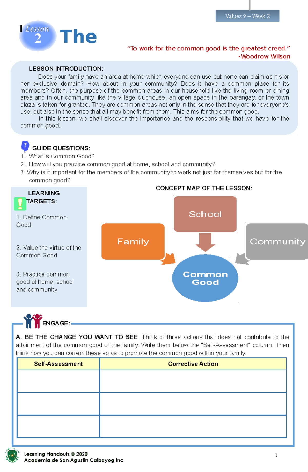 Values 9 - 2nd Week - Exploring Common Good in Family and Community ...