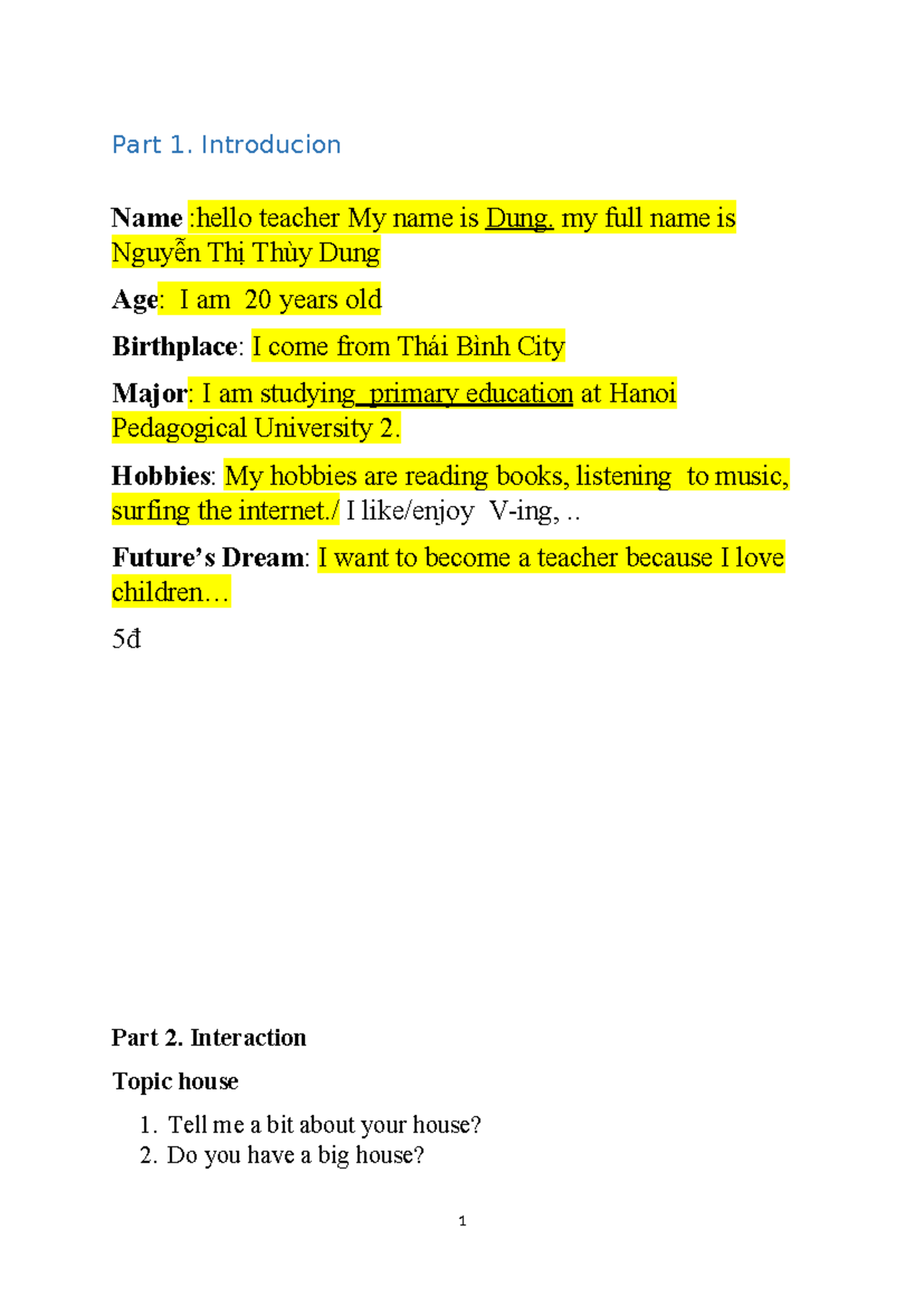 Introduction and Interaction Topics - English 101 - Studocu