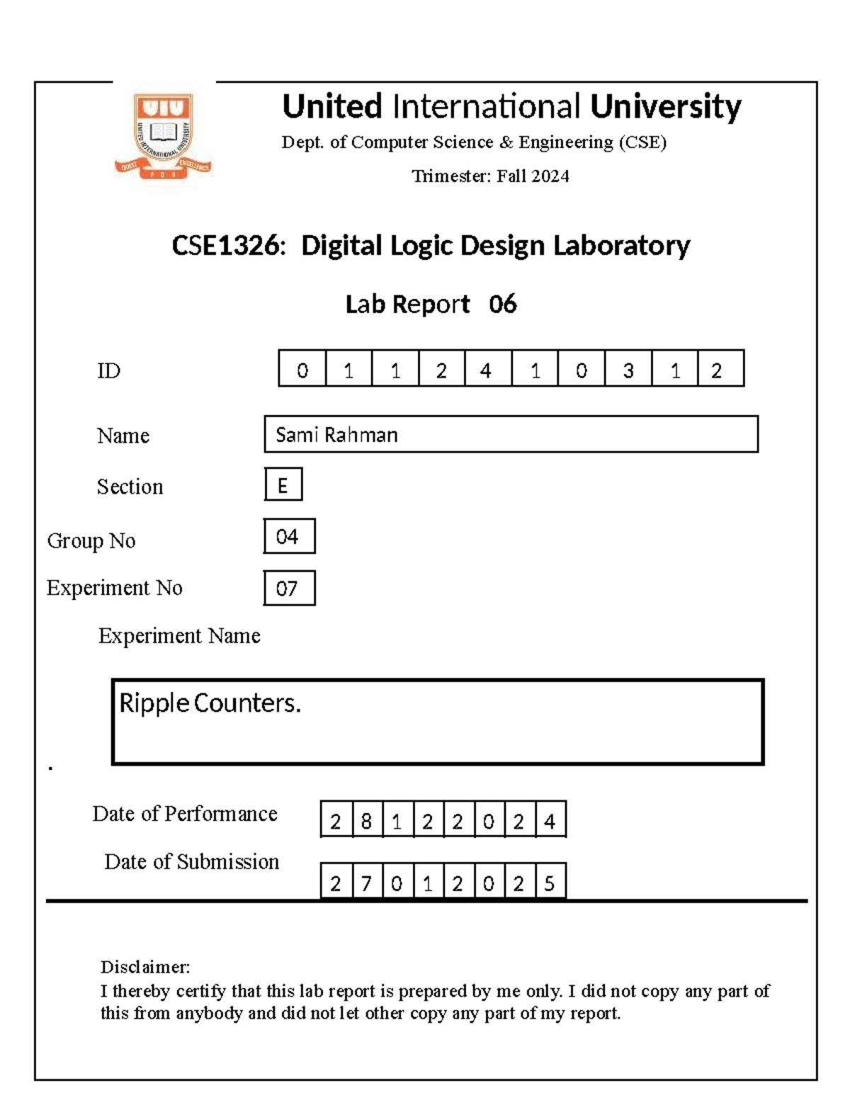 Lab report 6 - United International University Dept. of Computer ...