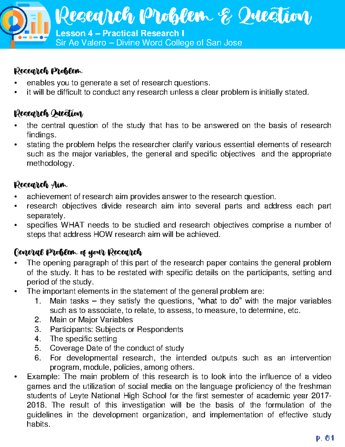 PR1-L4-Exploring Research Problems and Questions in Studies - Studocu