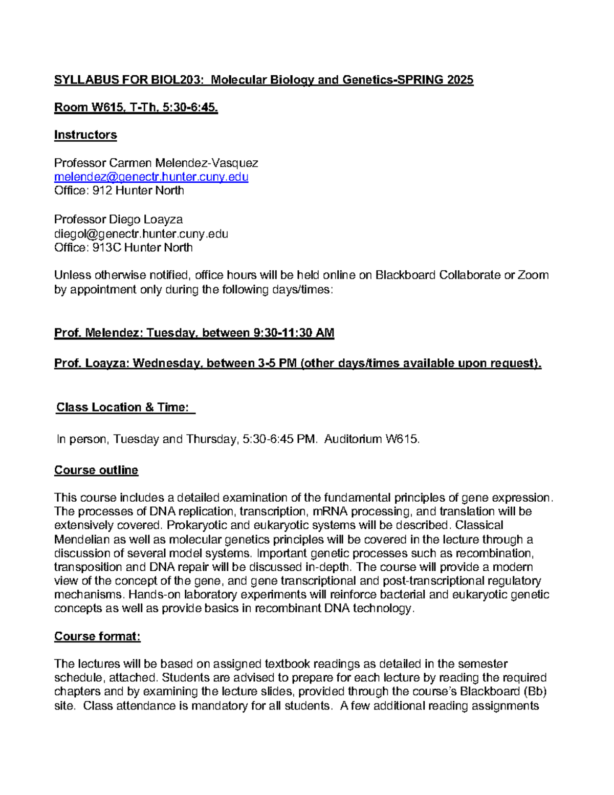 Syllabus for BIOL203: Molecular Biology Course - Spring 2025 - Studocu