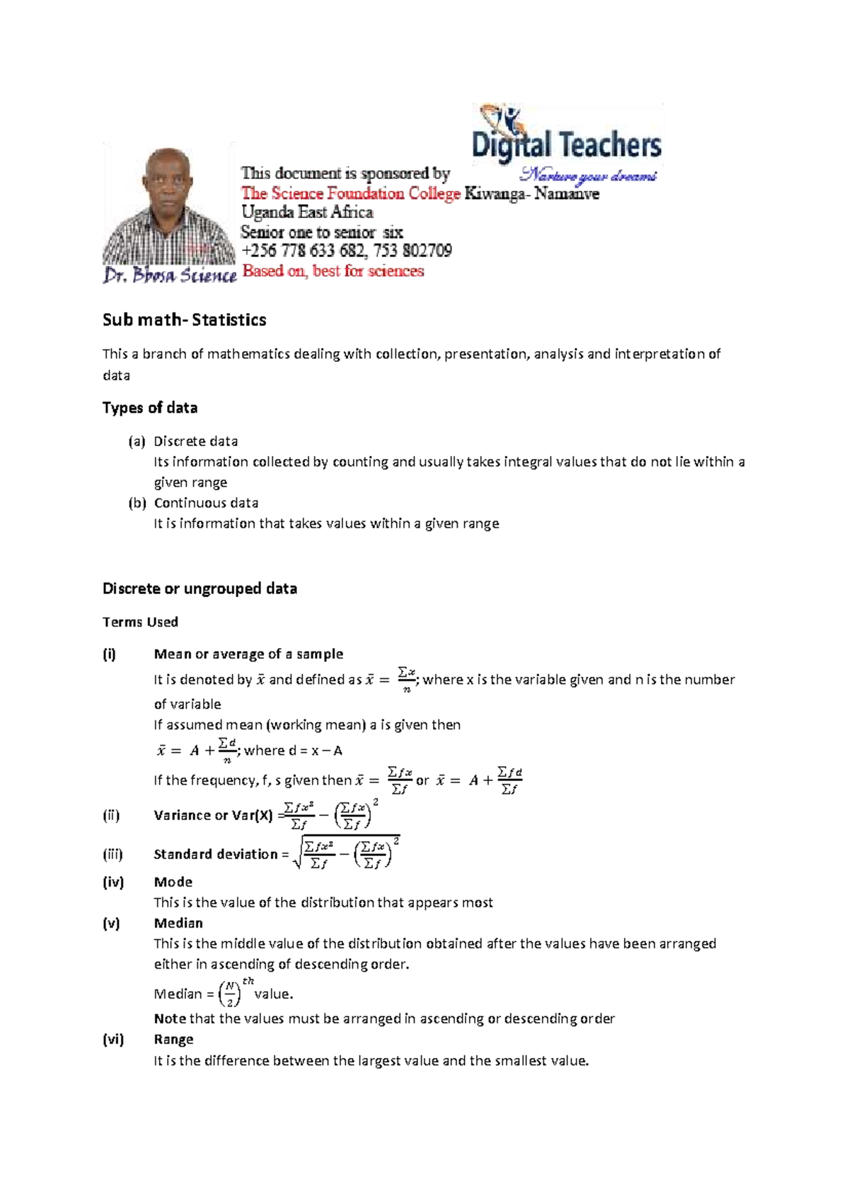 Sub-math-Statistics: Comprehensive Notes on Data Analysis Techniques ...