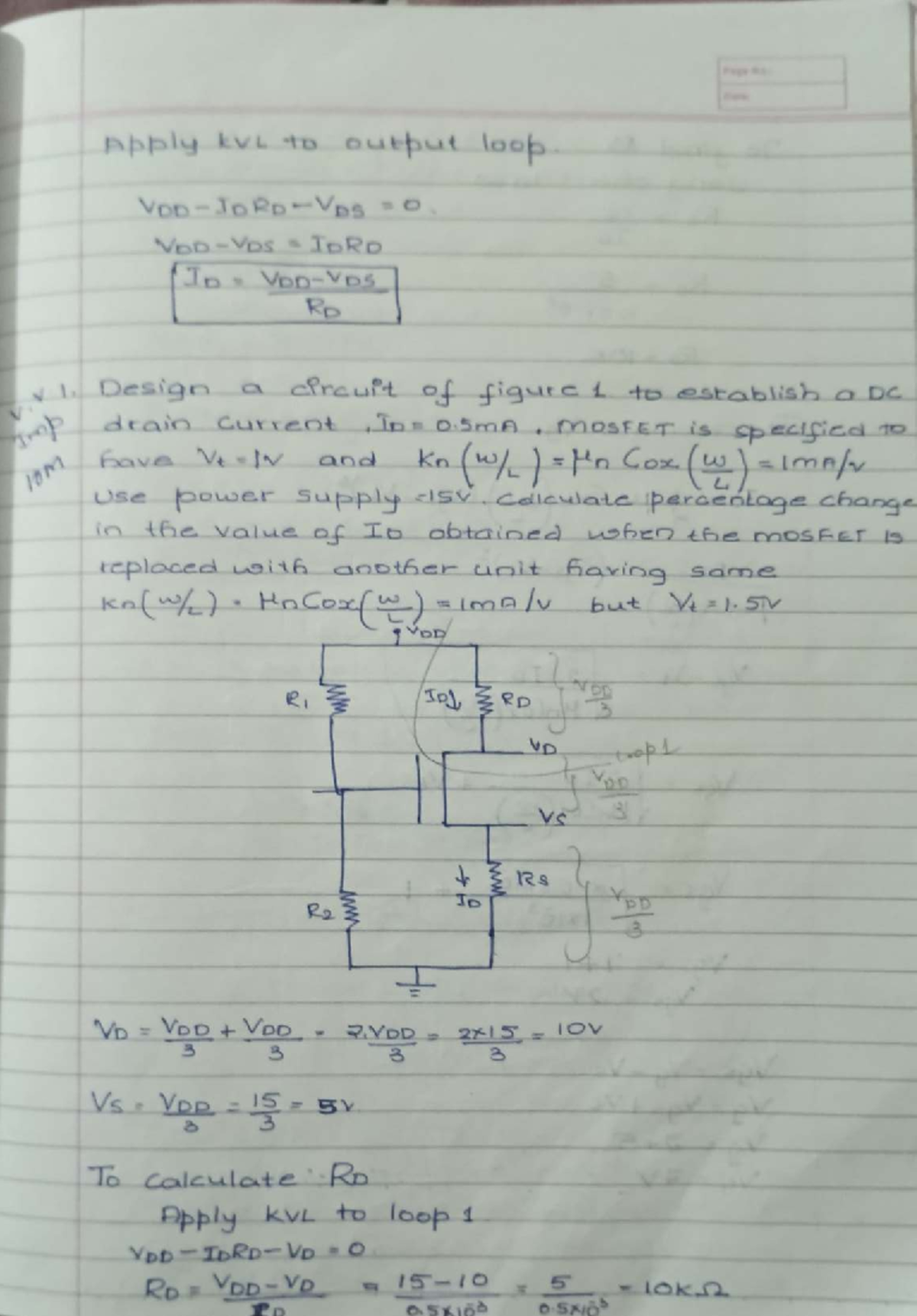 KVL Analysis and Circuit Design for MOSFET Biasing (EE 101) - Studocu