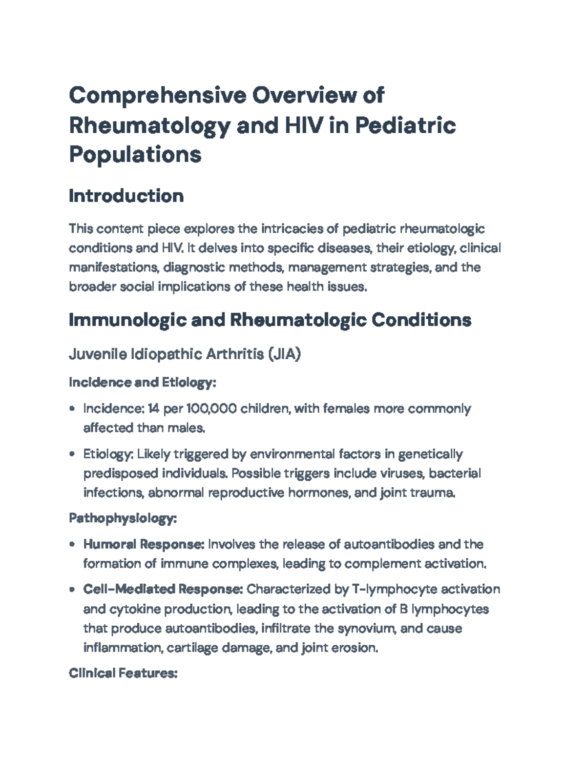 Pediatric Rheumatology and HIV: A Comprehensive Overview ...