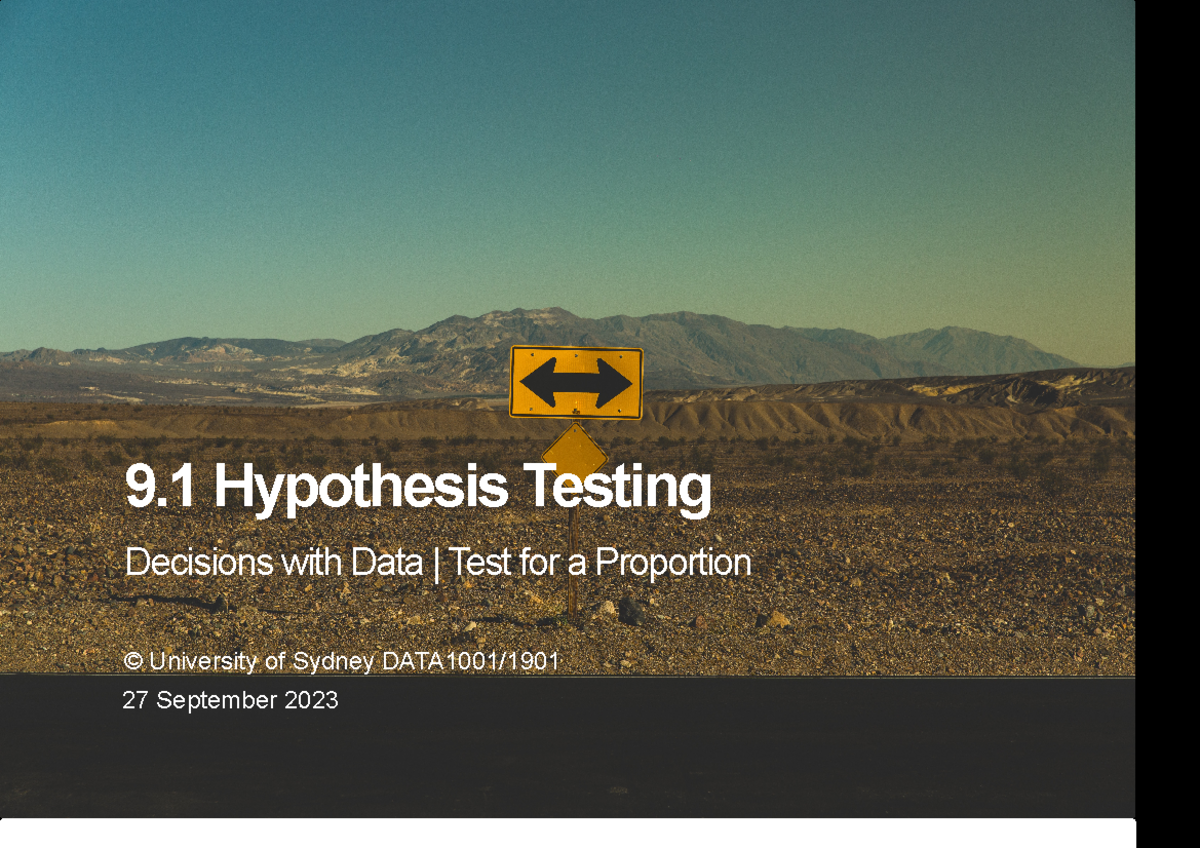 9.1 Hypothesis Testing - 9 Hypothesis Testing ####### Decisions with ...