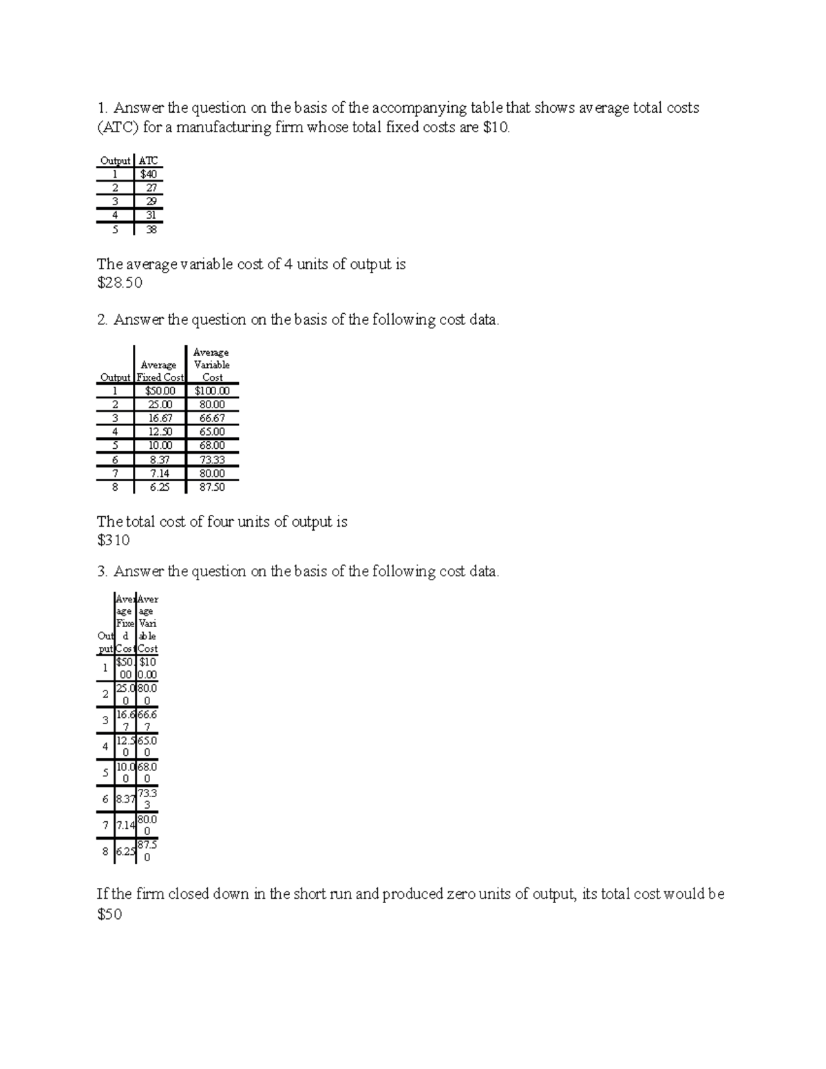 Chapter 9 Homework: Analyzing Average Total Costs and Outputs - Studocu